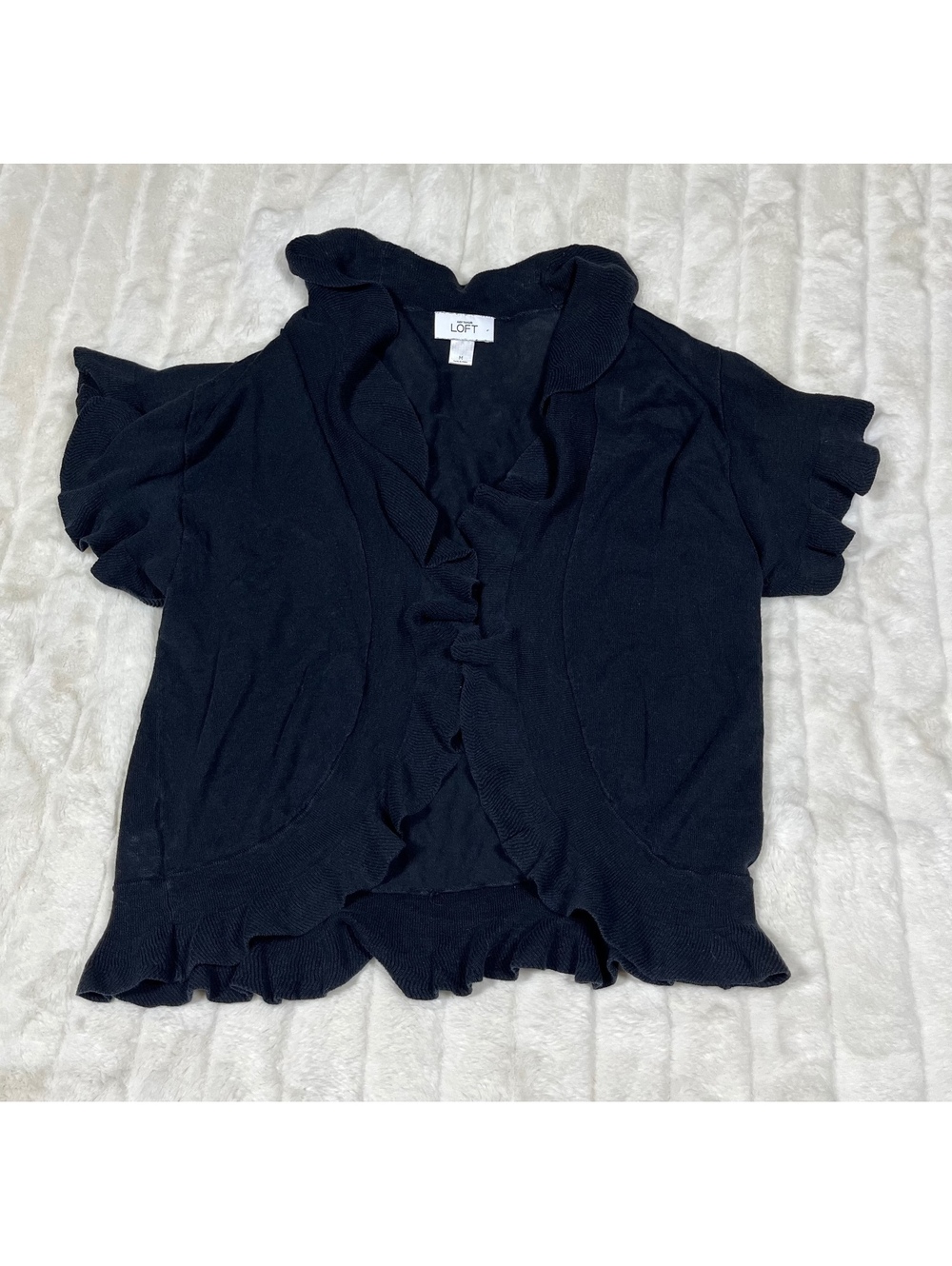 LOFT Women's M Dark Blue Linen Cotton Blend Open Crop Cardigan Work Office Shawl
